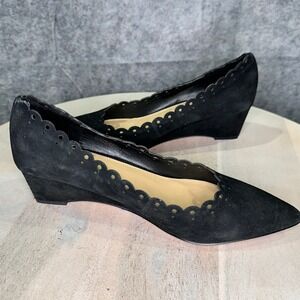 Talbots Black Suede Scalloped Wedge Heels Women's Size 8.5